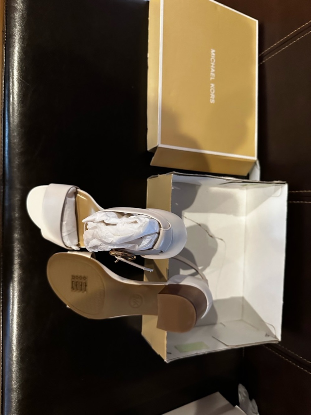 Michael Kors White Ankle-Strap Block Heel Sandals